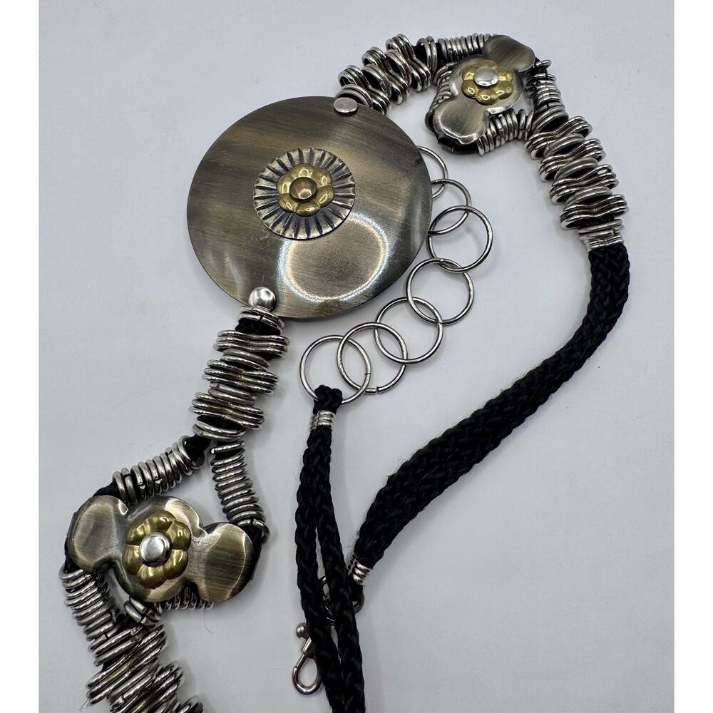 Vintage Mixed Metal Statement Belt Floral Medallion Wide Adjustable Korea